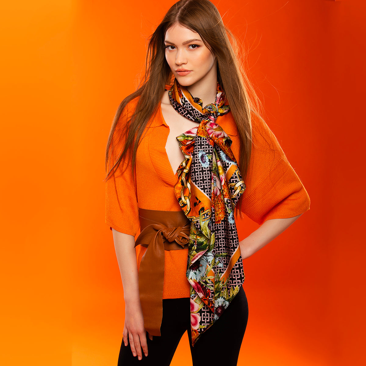 Floral spring silk scarf