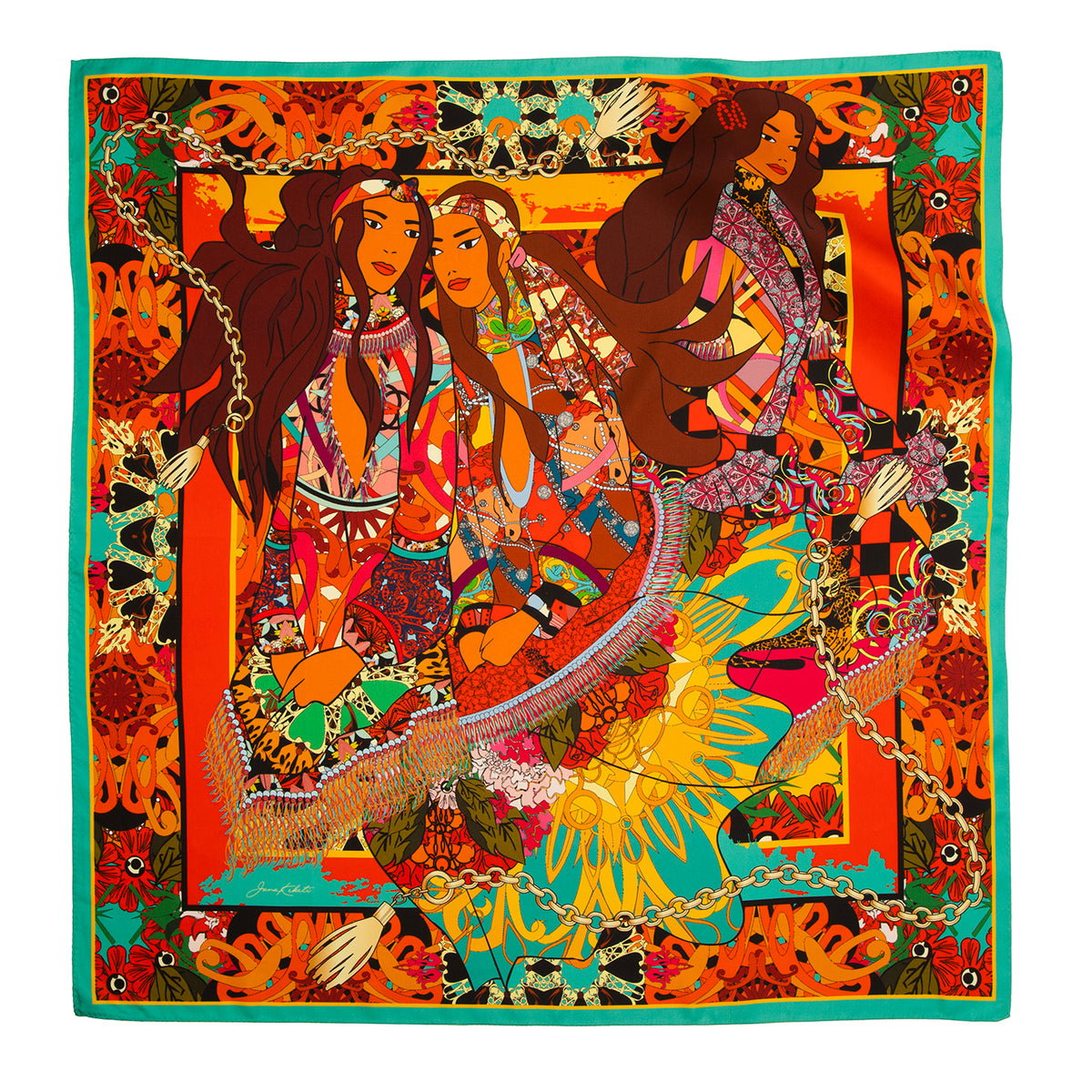 Hippie autumn silk scarf